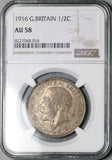 1916 NGC AU 58 1/2 Crown George V Great Britain Sterling Silver Coin (26011103C)