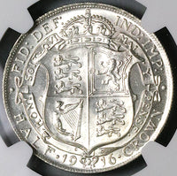 1916 NGC MS 63 1/2 Crown George V Great Britain Sterling Silver Coin (23071702C)