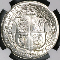 1916 NGC MS 63 1/2 Crown George V Great Britain Sterling Silver Coin (23071702C)