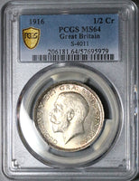 1916 PCGS MS 64 1/2 Crown George V Great Britain Sterling Silver Coin (25082203C)