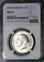 1918 NGC MS 63 1/2 Crown George V Great Britain Sterling Silver Coin (23061903D)