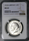 1918 NGC MS 63 1/2 Crown George V Great Britain Sterling Silver Coin (23061903D)