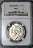1927 NGC MS 63 1/2 Crown George V Great Britain Mint State Silver Coin (25072402C)