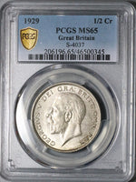 1929 PCGS MS 65 1/2 Crown George V Great Britain GEM Silver Coin POP 7/1 (23111802C)