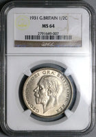 1931 NGC MS 64 1/2 Crown George V Great Britain Scarce Silver Coin (25091004C)