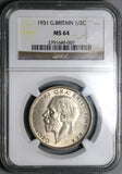 1931 NGC MS 64 1/2 Crown George V Great Britain Scarce Silver Coin (25091004C)