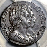 1694 PCGS AU 55 William Mary 1/2 Penny Great Britain England Colonial Copper Coin (26082902C)