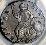 1694 PCGS AU 55 William Mary 1/2 Penny Great Britain England Colonial Copper Coin (26082902C)
