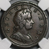 1721 NGC VF 25 Half 1/2 Penny George I Great Britain Colonial Copper Coin (26072201C)