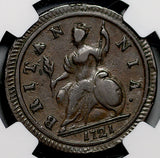 1721 NGC VF 25 Half 1/2 Penny George I Great Britain Colonial Copper Coin (26072201C)