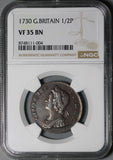 1730 NGC VF 35 Half 1/2 Penny George II Great Britain Colonial Copper Coin (26072202C)
