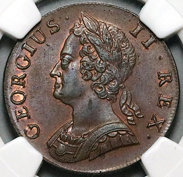 1740 NGC MS 64 George II 1/2 Penny Great Britain Mint State Coin POP 3/2 (25111703C)