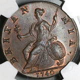 1740 NGC MS 64 George II 1/2 Penny Great Britain Mint State Coin POP 3/2 (25111703C)