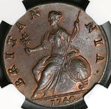 1740 NGC MS 64 George II 1/2 Penny Great Britain Mint State Coin POP 3/2 (25111703C)