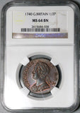 1740 NGC MS 64 George II 1/2 Penny Great Britain Mint State Coin POP 3/2 (25111703C)