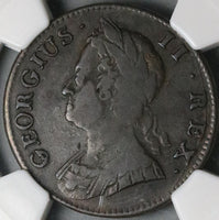 1743 NGC VF 20 George II 1/2 Penny Great Britain Colonial Copper Coin (25021205C)