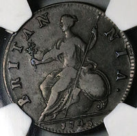 1743 NGC VF 20 George II 1/2 Penny Great Britain Colonial Copper Coin (25021205C)