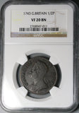 1743 NGC VF 20 George II 1/2 Penny Great Britain Colonial Copper Coin (25021205C)