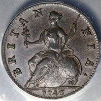 1746 ANACS XF 40 George II 1/2 Penny Great Britain Britannia Coin (25031903D)
