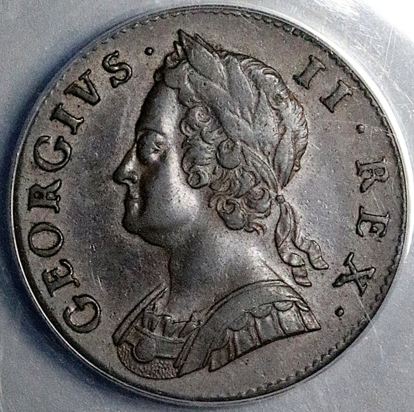 1746 ANACS XF 40 George II 1/2 Penny Great Britain Britannia Coin (25031903D)