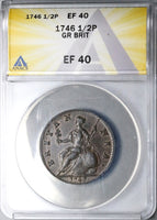 1746 ANACS XF 40 George II 1/2 Penny Great Britain Britannia Coin (25031903D)