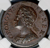 1753 NGC AU 58 1/2 Penny George II Great Britain Colonial Copper Coin (26072101C)