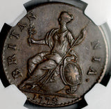 1772 NGC AU 53 George III 1/2 Penny Great Britain Colonial Copper Coin (26072102C)