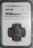 1772 NGC AU 53 George III 1/2 Penny Great Britain Colonial Copper Coin (26072102C)