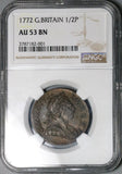1772 NGC AU 53 George III 1/2 Penny Great Britain Colonial Coin (24041801C)