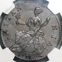 1773 NGC AU 58 George III 1/2 Penny Great Britain Colonial Coin (24041802C)