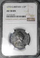 1773 NGC AU 58 George III 1/2 Penny Great Britain Colonial Coin (24041802C)