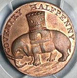 1792 PCGS MS 64 Lady Godiva Elephant Conder 1/2 Penny Coventry DH 235 POP 1/0 (18032202D)