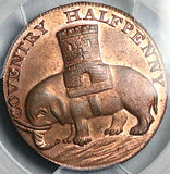 1792 PCGS MS 64 Lady Godiva Elephant Conder 1/2 Penny Coventry DH 235 POP 1/0 (18032202D)