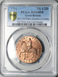 1792 PCGS MS 64 Lady Godiva Elephant Conder 1/2 Penny Coventry DH 235 POP 1/0 (18032202D)
