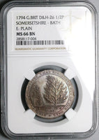 1794 NGC MS 66 Bath 1/2 Penny Botanic Garden Somersetshire Conder Token Coin D&H 26 POP 1/0 (24010601D)