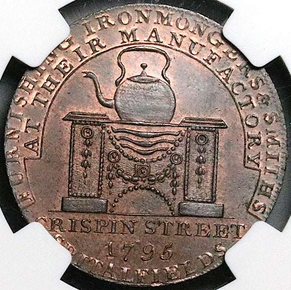 1795 NGC MS 64 Schooling Middlesex 1/2 Penny Conder Ironmonger Kettle Token Coin (24010602D)