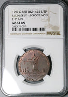 1795 NGC MS 64 Schooling Middlesex 1/2 Penny Conder Ironmonger Kettle Token Coin (24010602D)