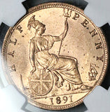 1891 NGC MS 64 1/2 Penny Victoria Great Britain GEM Mint State Coin (2511801C)