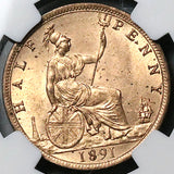 1891 NGC MS 64 1/2 Penny Victoria Great Britain GEM Mint State Coin (2511801C)