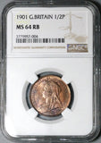 1901 NGC MS 64 RB 1/2 Penny Victoria Great Britain Bronze Coin (24041701C)