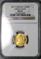 1887 NGC MS 64 Victoria 1/2 Sovereign Great Britain Jubilee Head Gold Coin (25031701D)