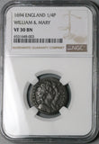 1694 NGC VF 30 William Mary Farthing 1/4 Penny England Britain Coin (23091701C)