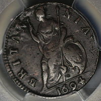 1694 PCGS VF 35 William Mary Farthing 1/4 Penny England Britain Coin (25072601C)