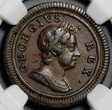 1719 NGC AU 53 George I Farthing 1/4 Penny Great Britain Copper Coin (26062402C)
