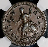 1719 NGC AU 53 George I Farthing 1/4 Penny Great Britain Copper Coin (26062402C)