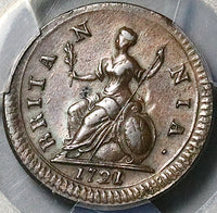 1721/0 PCGS XF 45 George I Farthing Great Britain Rare Overdate Coin POP 1/0 (25100902C)