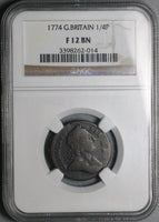 1774 NGC F 12 George III Farthing 1/4 Penny Great Britain Colonial Coin (24041702C)
