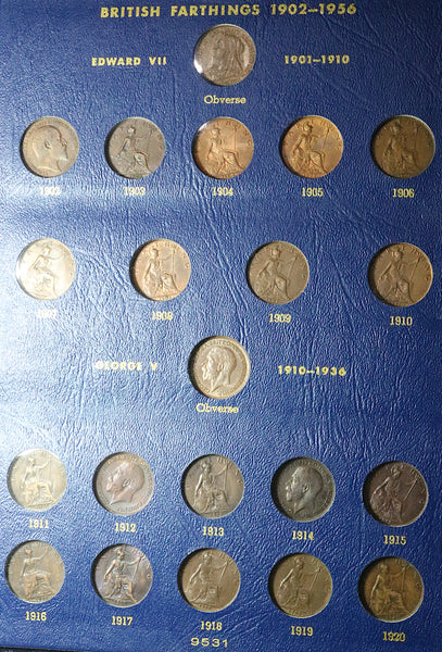 1902-1956 Great Britain farthing Whitman Album 61 Dates Complete Coin Date Set (24070401R)