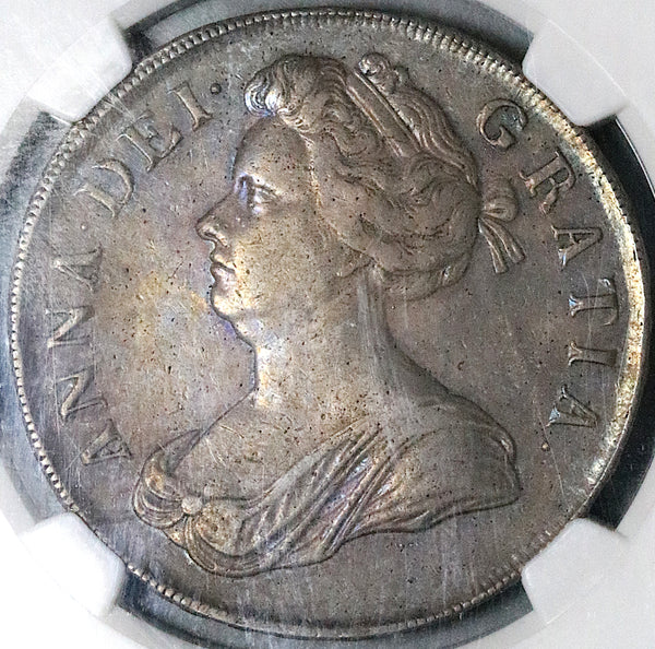 1707 NGC XF 45  Anne Crown Great Britain Plumes Roses London Silver Coin (25080701D)