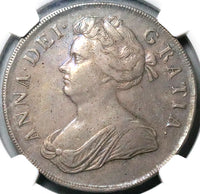 1707 NGC XF 45  Anne Crown Great Britain Plumes Roses London Silver Coin (25080701D)